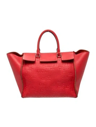 Pre-owned Ch Carolina Herrera Leather Tote In Red