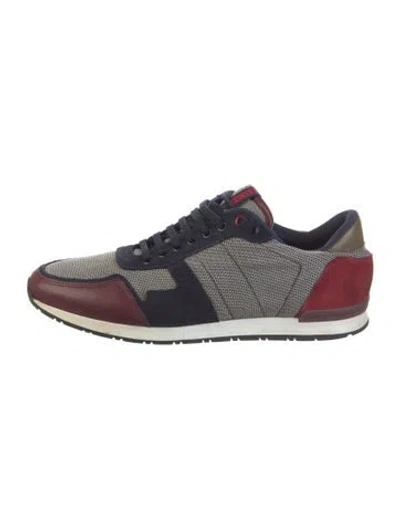 Pre-owned Ch Carolina Herrera Leather Tweed Pattern Athletic Sneakers In Blue/neutrals/red