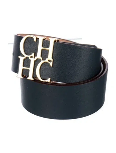Pre-owned Ch Carolina Herrera Leather Waist Belt In Black