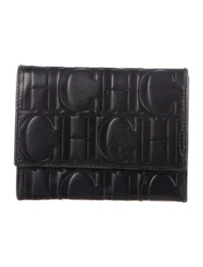 Pre-owned Ch Carolina Herrera Leather Wallet In Black
