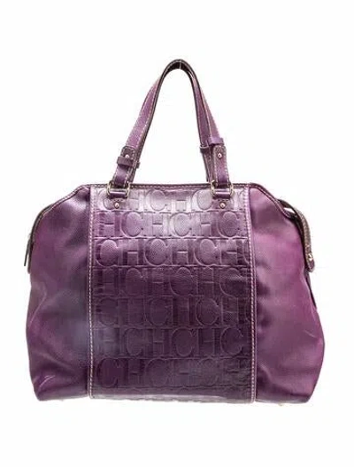 Pre-owned Ch Carolina Herrera Leather Weekender Bag In Purple