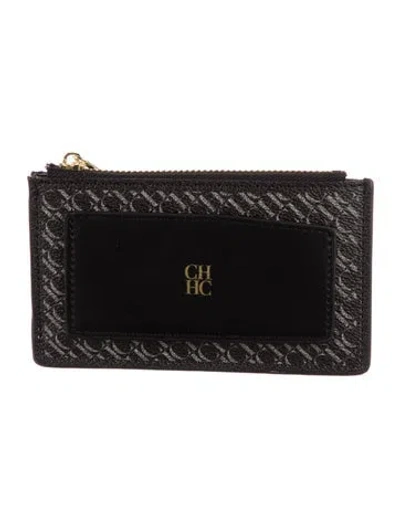 Pre-owned Ch Carolina Herrera Leather Wristlet In Black