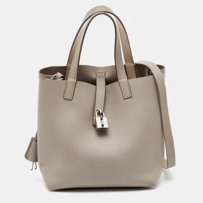 Pre-owned Ch Carolina Herrera Light Grey Leather Matryoshka Locked Xs Bag In Gray