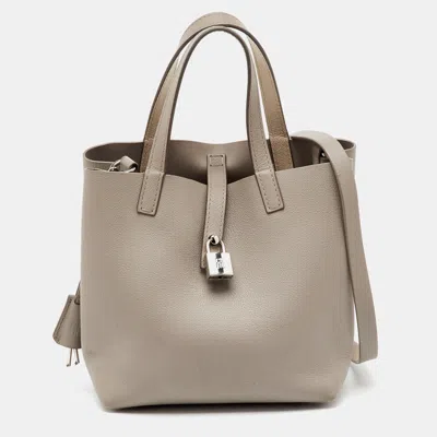 Ch Carolina Herrera Light Grey Leather Matryoshka Locked Xs Bag In Brown