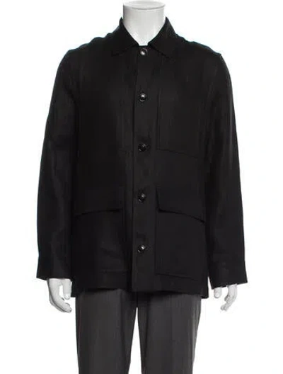 Pre-owned Ch Carolina Herrera Linen Overcoat In Black