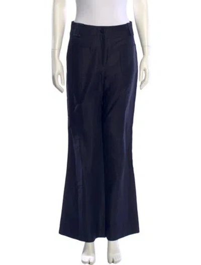 Pre-owned Ch Carolina Herrera Linen Wide Leg Pants In Blue