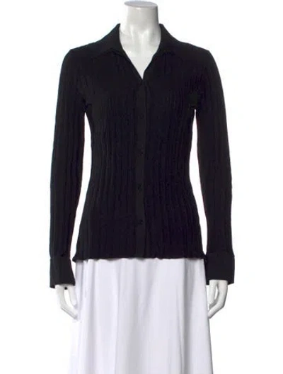 Pre-owned Ch Carolina Herrera Long Sleeve Button-up Top In Black