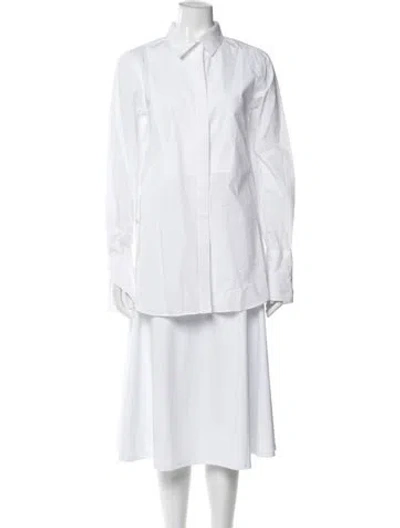 Pre-owned Ch Carolina Herrera Long Sleeve Button-up Top W/ Tags In White