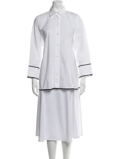 Pre-owned Ch Carolina Herrera Long Sleeve Button-up Top In White