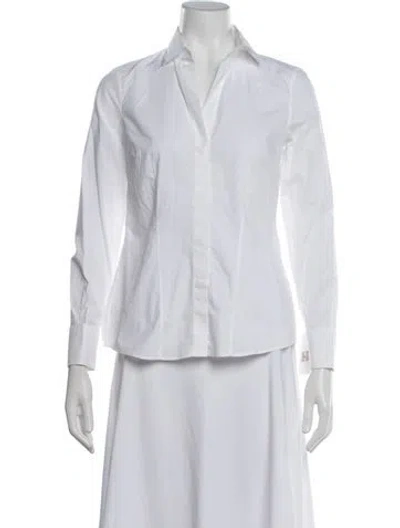Pre-owned Ch Carolina Herrera Long Sleeve Button-up Top In White