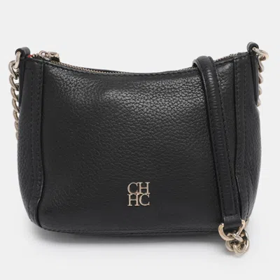 Ch Carolina Herrera Maria Black Leather Crossbody Bag In Orange
