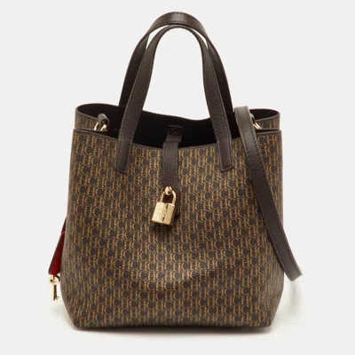 Ch Carolina Herrera Matryoshka Brown Coated Canvas And Leather Tote In White
