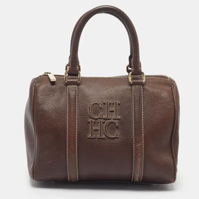 Pre-owned Ch Carolina Herrera Matteo Brown Leather Satchel