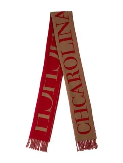 Pre-owned Ch Carolina Herrera Merino Wool Printed Scarf W/ Tags In Red