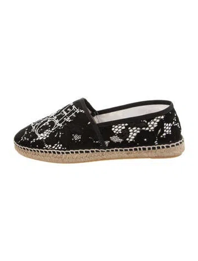 Pre-owned Ch Carolina Herrera Mesh Lace Pattern Espadrilles In Black
