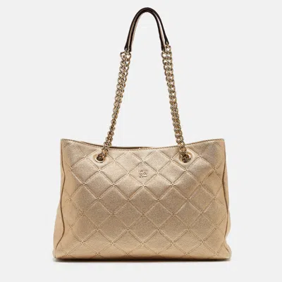 Pre-owned Ch Carolina Herrera Metallic Gold Quilted Leather Chain Bag