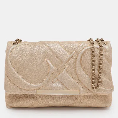 Ch Carolina Herrera Metallic Gold Quilted Leather Chain Crossbody Bag In Neutral