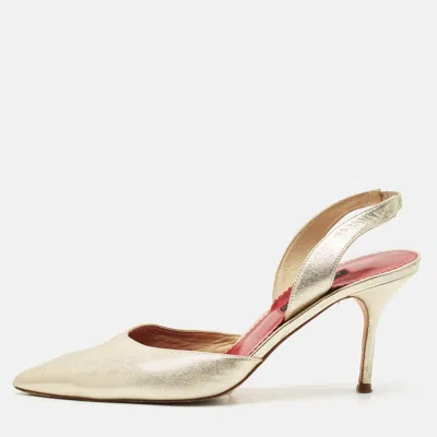 Ch Carolina Herrera Metalllic Gold Leather Slingback Pumps In Neutral