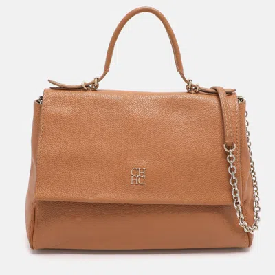 Ch Carolina Herrera Minuetto Brown Leather Top Handle Bags