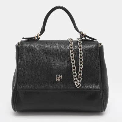 Pre-owned Ch Carolina Herrera Minuetto Small Black Leather Top Handle Bag
