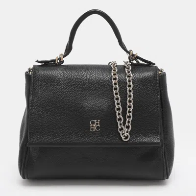 Ch Carolina Herrera Minuetto Small Black Leather Top Handle Bag