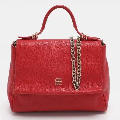 Pre-owned Ch Carolina Herrera Minuetto Small Red Leather Top Handle Bag