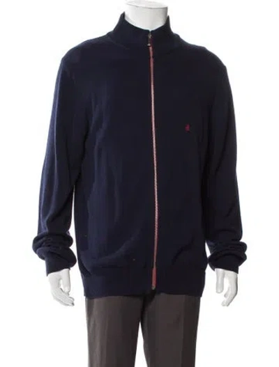 Pre-owned Ch Carolina Herrera Mock Neck Long Sleeve Cardigan In Blue
