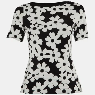 Pre-owned Ch Carolina Herrera Monochrome Floral Jacquard Knit Top Xxs In Black