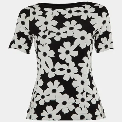 Ch Carolina Herrera Monochrome Floral Jacquard Knit Top Xxs In Black
