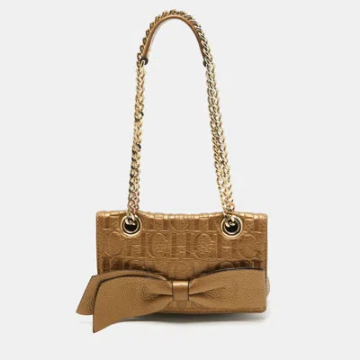 Ch Carolina Herrera Monogram Embossed Leather Audrey Crossbody Bag In Gold