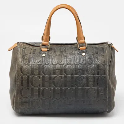 Ch Carolina Herrera Monogram Leather Andy Boston Bag In Blue
