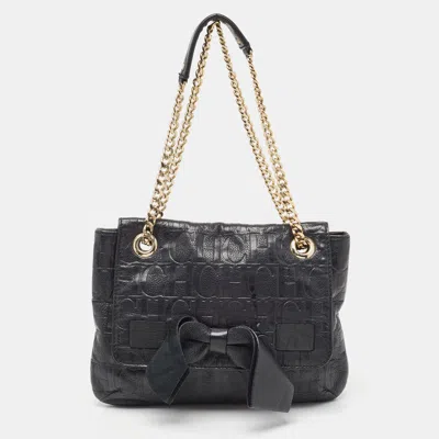 Ch Carolina Herrera Monogram Leather Audrey Shoulder Bag In Black