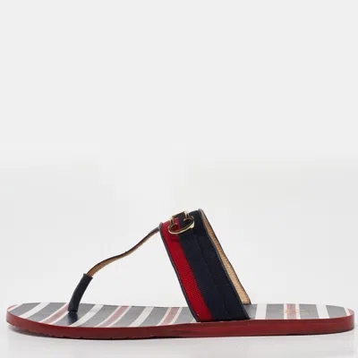 Ch Carolina Herrera Multicolor Canvas And Leather Thong Flats In Black