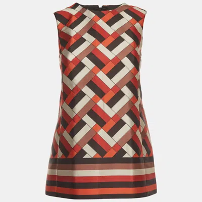Pre-owned Ch Carolina Herrera Multicolor Geometric Print Faille Mini Dress S