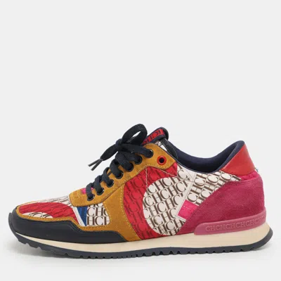 Pre-owned Ch Carolina Herrera Multicolor Leather And Satin Low Top Sneakers Size 38
