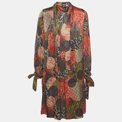 Ch Carolina Herrera Multicolor Logo Print Satin Midi Dress
