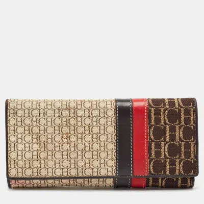 Ch Carolina Herrera Multicolor Monogram Canvas And Leather Continental Wallet In Black