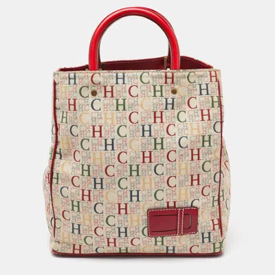 Pre-owned Ch Carolina Herrera Multicolor Monogram Canvas And Leather Trim Shopper Tote