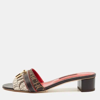 Pre-owned Ch Carolina Herrera Multicolor Monogram Canvas Matryoshka Locked Slide Sandals Size 37