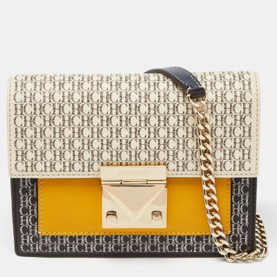 Pre-owned Ch Carolina Herrera Multicolor Monogram Coated Canvas And Leather Chain Bag