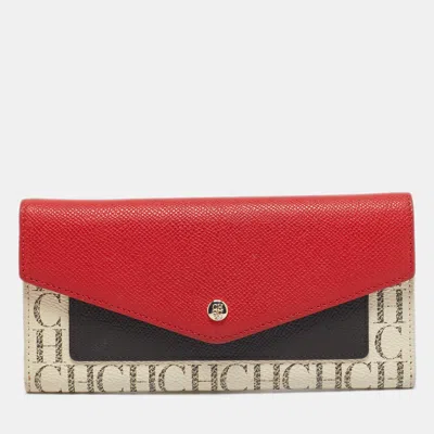 Pre-owned Ch Carolina Herrera Multicolor Monogram Coated Canvas And Leather Trifold Wallet