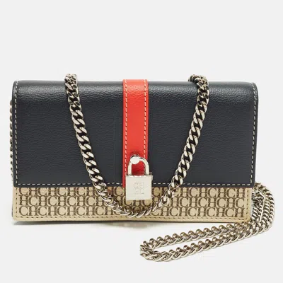 Ch Carolina Herrera Multicolor Monogram Coated Canvas And Leather Wallet On Chain