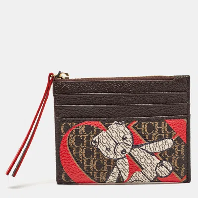 Pre-owned Ch Carolina Herrera Multicolor Monogram Coated Canvas And Leather Zip Card Case