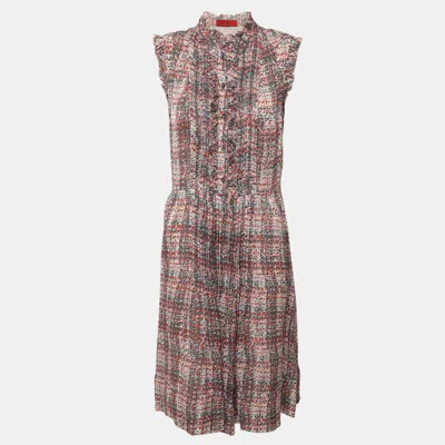 Pre-owned Ch Carolina Herrera Multicolor Printed Silk Pleated Midi Dress M