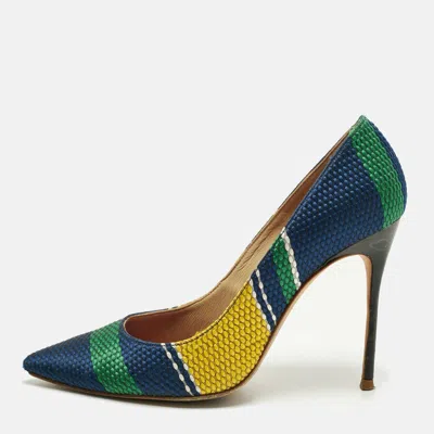 Ch Carolina Herrera Multicolor Woven Fabric Stripe Pointed Toe Pumps