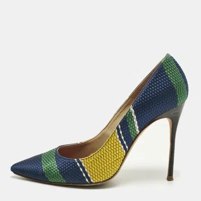 Pre-owned Ch Carolina Herrera Multicolor Woven Fabric Stripe Pointed Toe Pumps Size 38