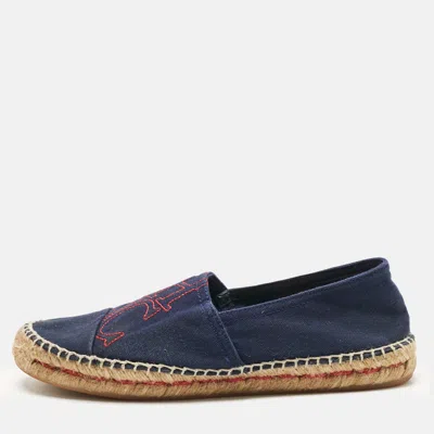 Ch Carolina Herrera Navy Blue Canvas Espadrille Flats