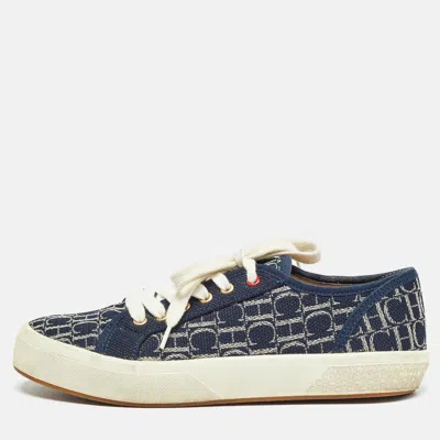 Pre-owned Ch Carolina Herrera Navy Blue Canvas Low Top Sneakers Size 38