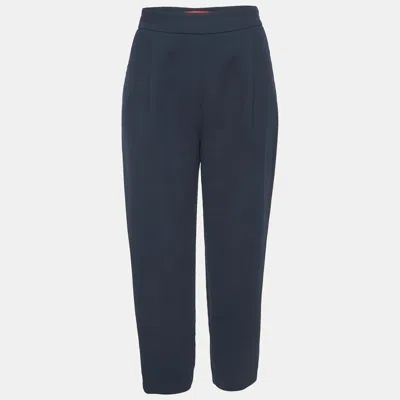 Pre-owned Ch Carolina Herrera Navy Blue Crepe Pleated Formal Trousers Xs
