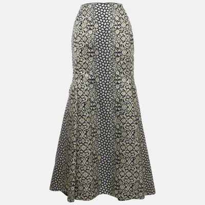 Ch Carolina Herrera Navy Blue Jacquard Maxi Skirt In Gray
